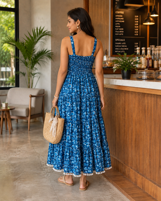 Ocean Blue Floral Summer Dress
