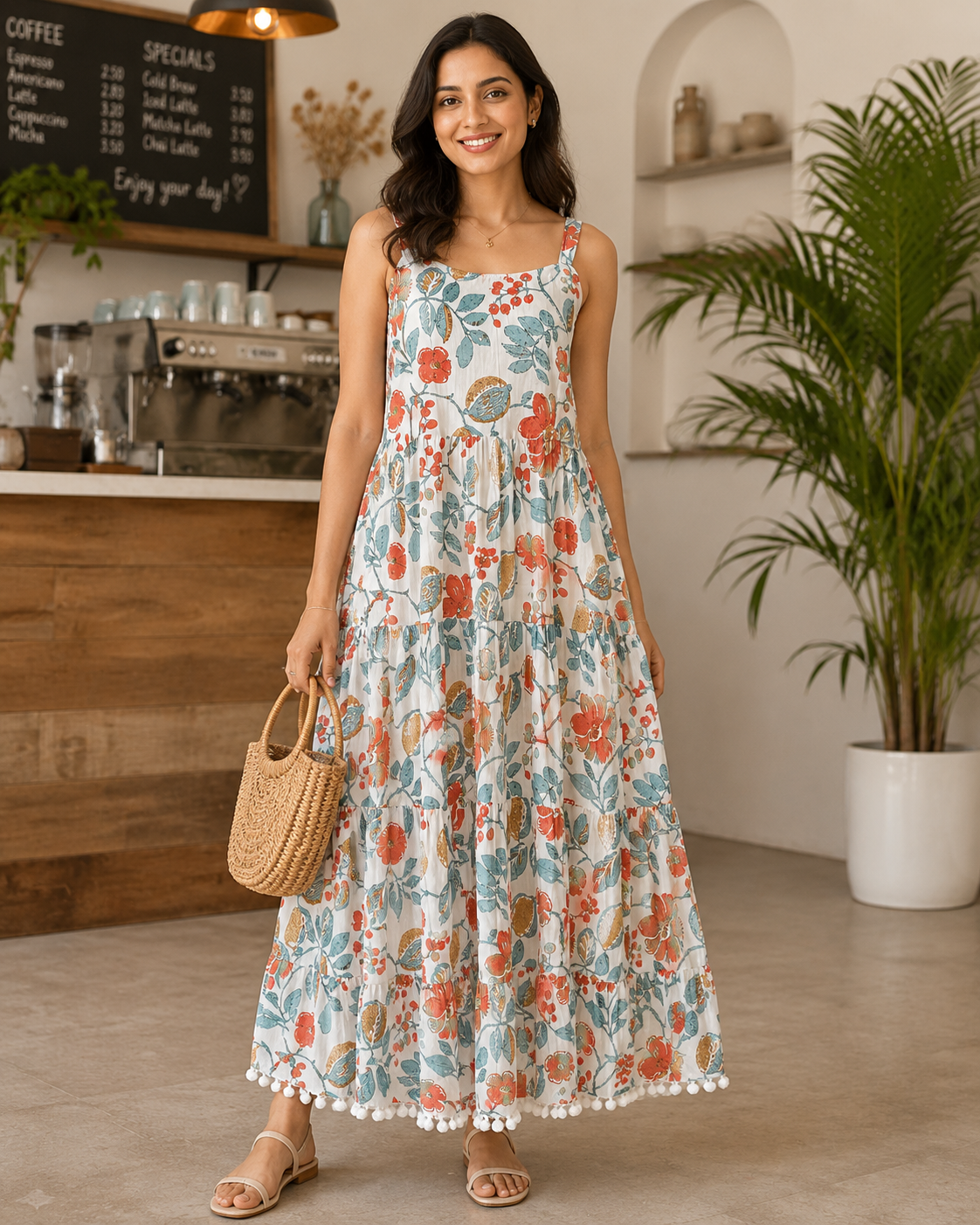 Cream Floral Summer Dress