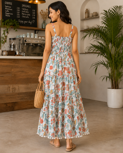 Cream Floral Summer Dress
