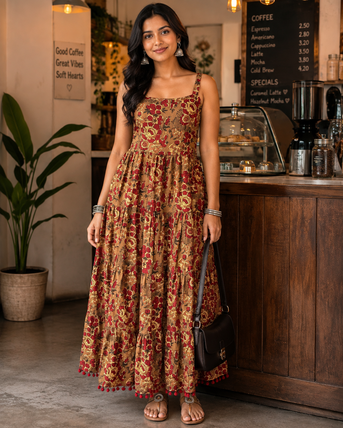 Brown Floral Summer Dress