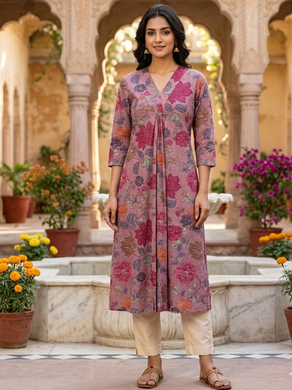 Floral Lilac A-Line Kurta Top