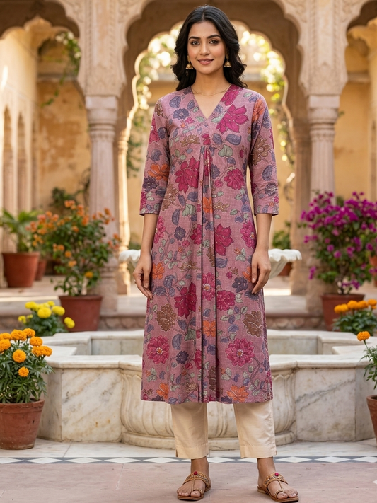 Floral Lilac A-Line Kurta Top