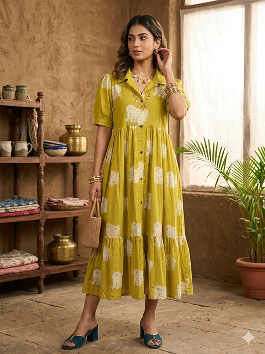 Whimsical Elep Midi Dress