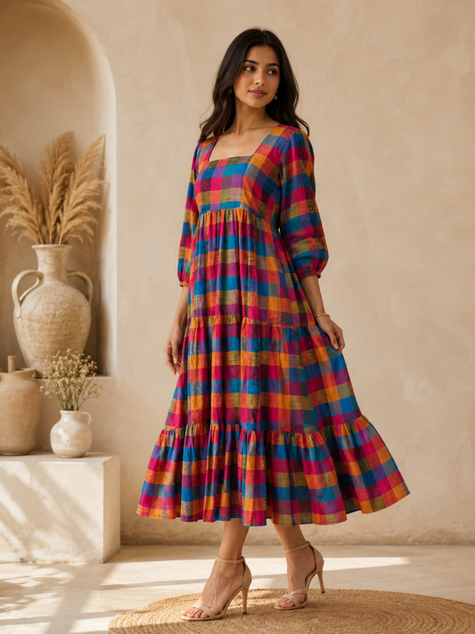 Varnam Madras Check Midi Dress
