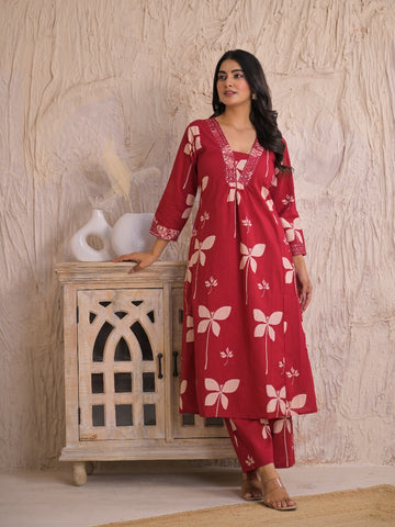Red Bloom Cotton Set