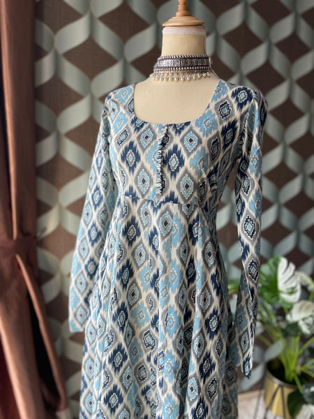 Blue Ikkat Anarkali Dress