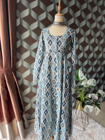 Blue Ikkat Anarkali Dress