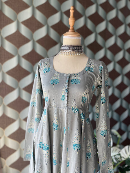 Pastel Gray Anarkali Dress