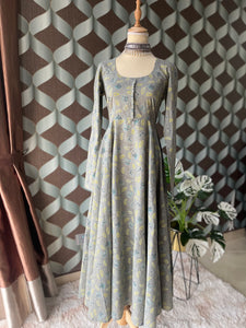 Grey Floral Anarkali Deess