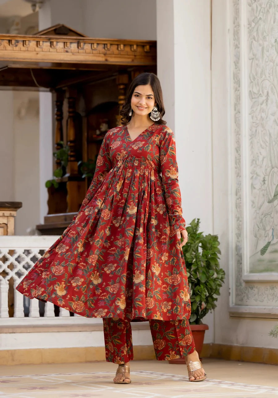 Jaipur Red Floral Suit Set