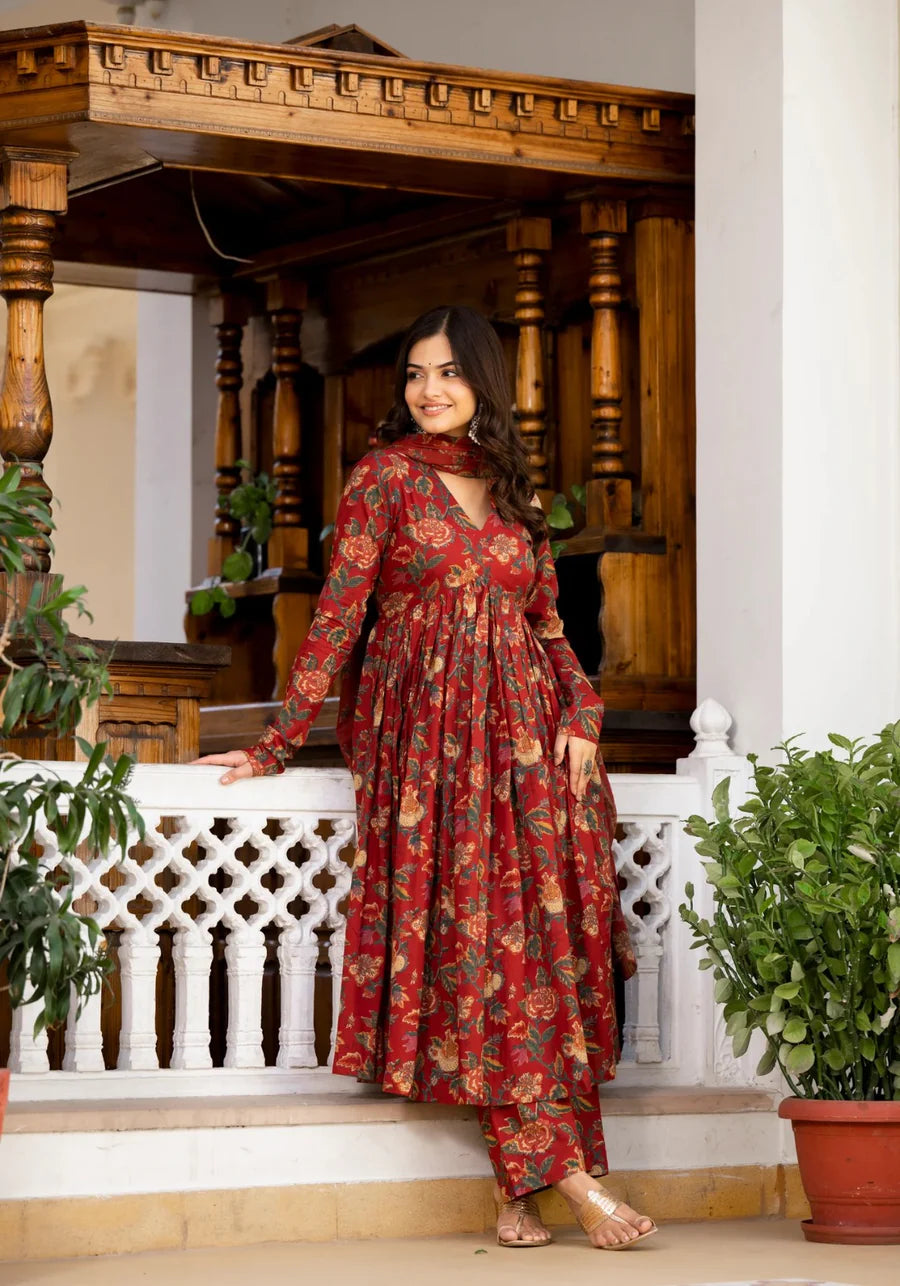 Jaipur Red Floral Suit Set
