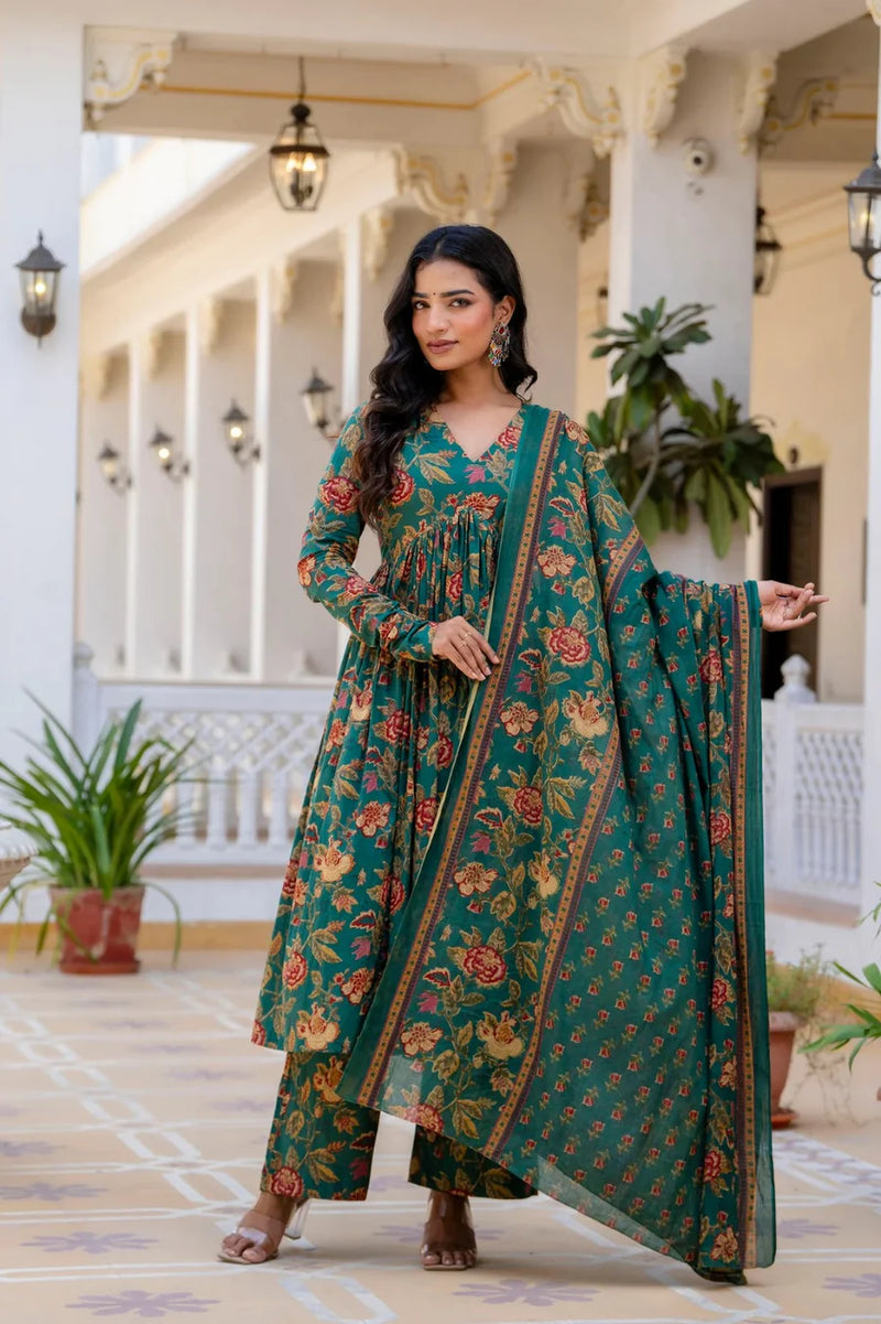 Jaipur Emerald  Green Floral Suit Set