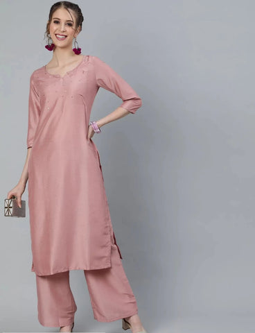 Rose Gold Straight Kurta Palazzo Set