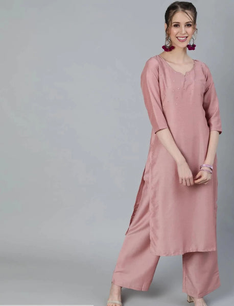 Rose Gold Straight Kurta Palazzo Set