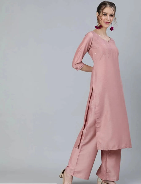 Rose Gold Straight Kurta Palazzo Set