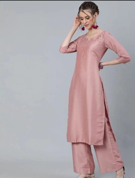 Rose Gold Straight Kurta Palazzo Set