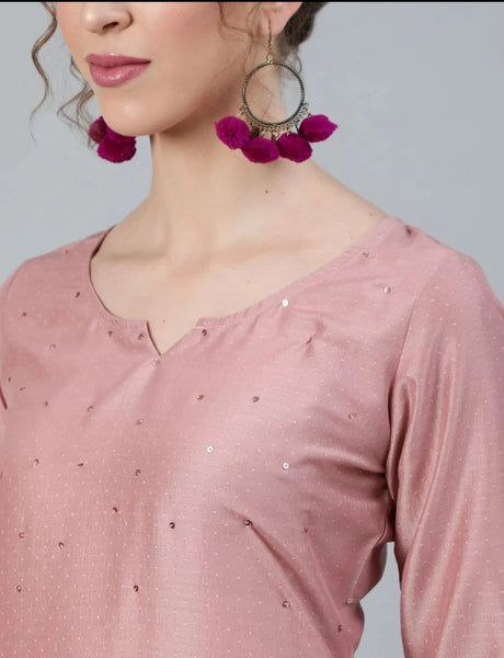 Rose Gold Straight Kurta Palazzo Set