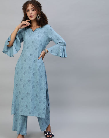 Baby Blue Kurta With Palazzo Set