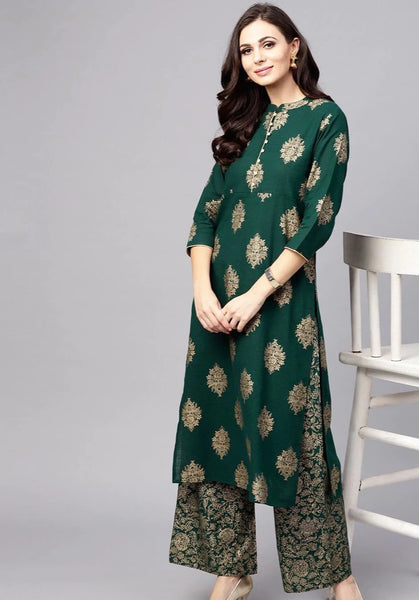 Emerald Green Kurta With Palazzo Set
