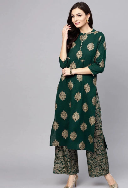 Emerald Green Kurta With Palazzo Set