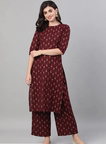 Burgandy Cotton Set With Palazzos