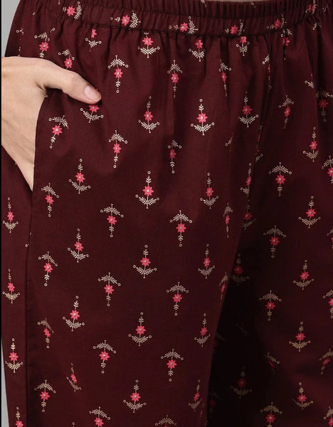 Burgandy Cotton Set With Palazzos