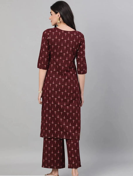 Burgandy Cotton Set With Palazzos