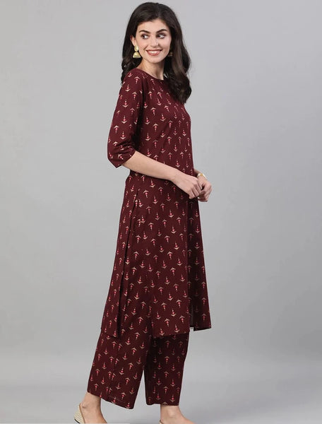 Burgandy Cotton Set With Palazzos