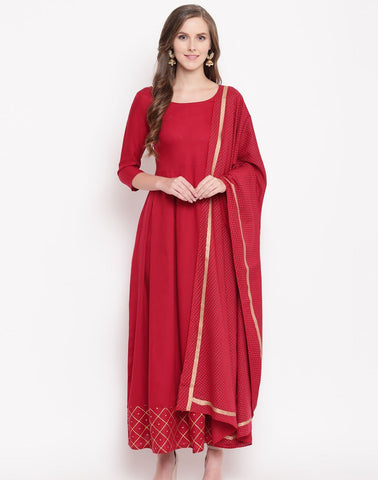 Rayon Flared Dress with Duppata