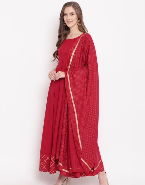 Rayon Flared Dress with Duppata