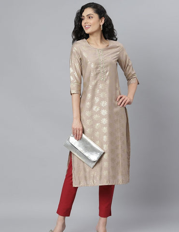 Gold Printed Rayon Kurta