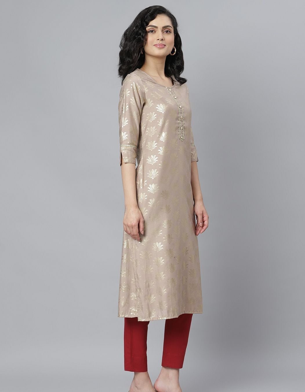 Gold Printed Rayon Kurta