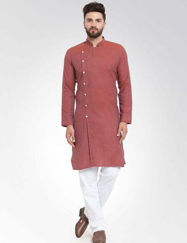 RED Geometric Side Open Kurta Pajama