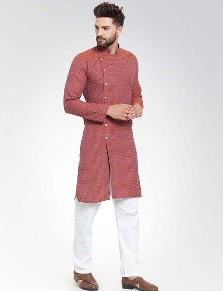 RED Geometric Side Open Kurta Pajama