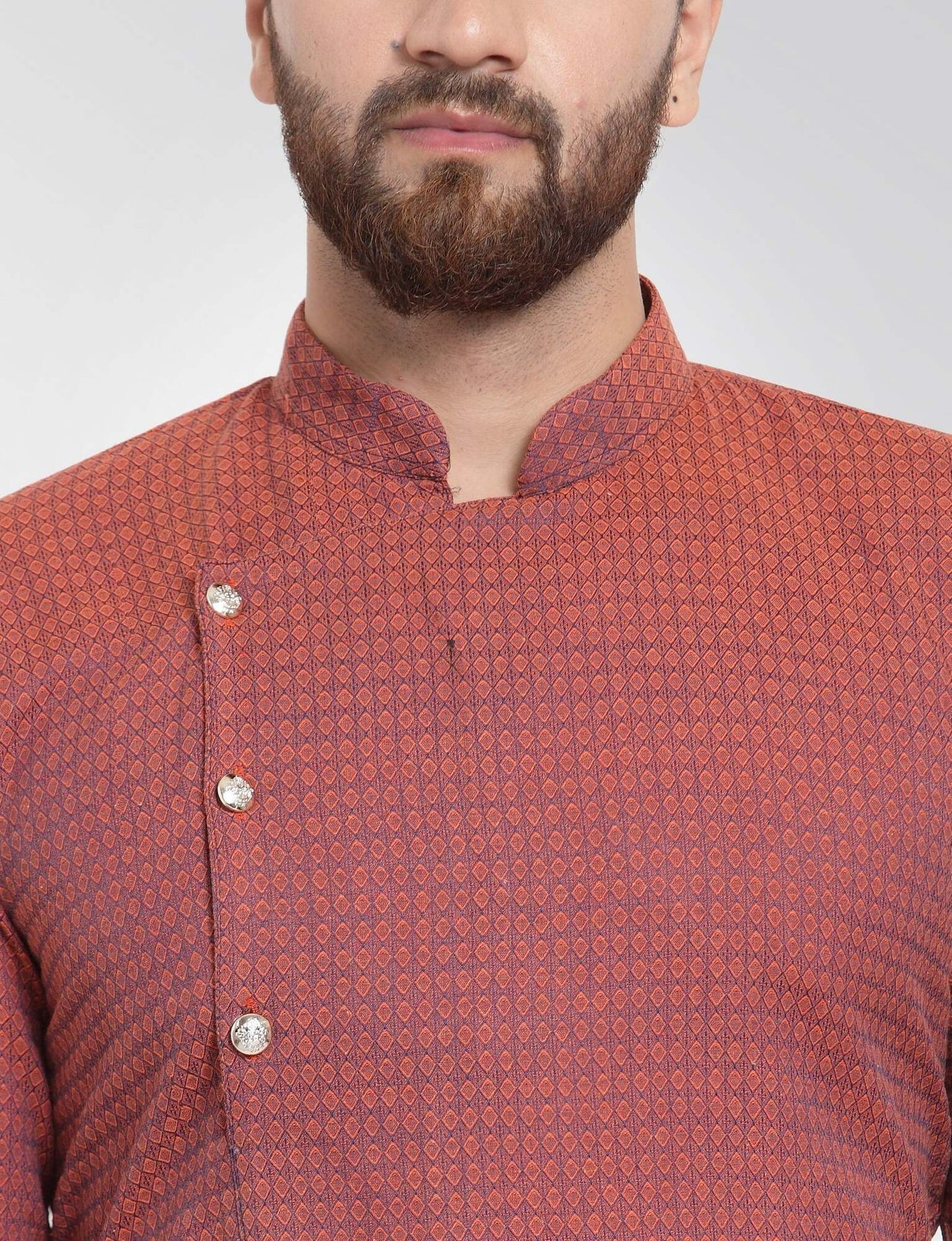 RED Geometric Side Open Kurta Pajama