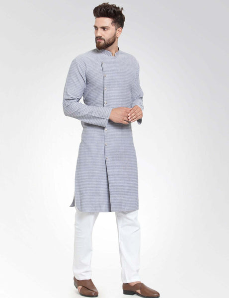 Silver Geometric side open Kurta Pajama