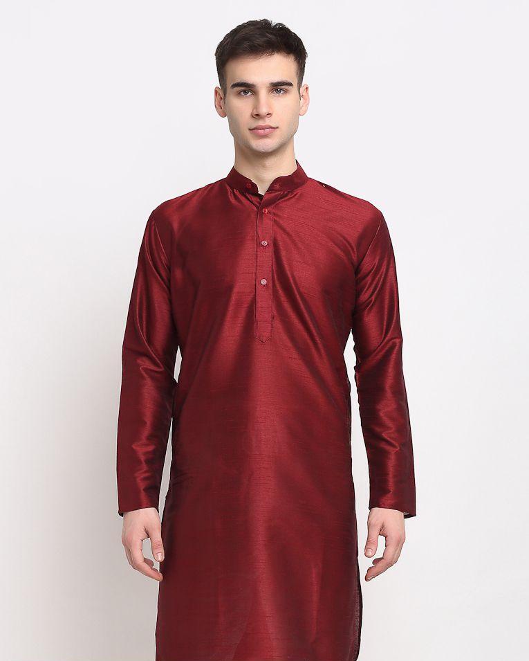 Maroon & White Solid Kurta