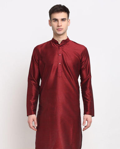 Maroon & White Solid Kurta