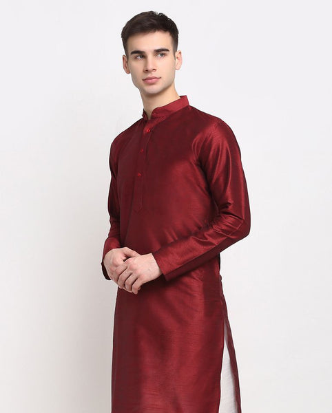 Maroon & White Solid Kurta