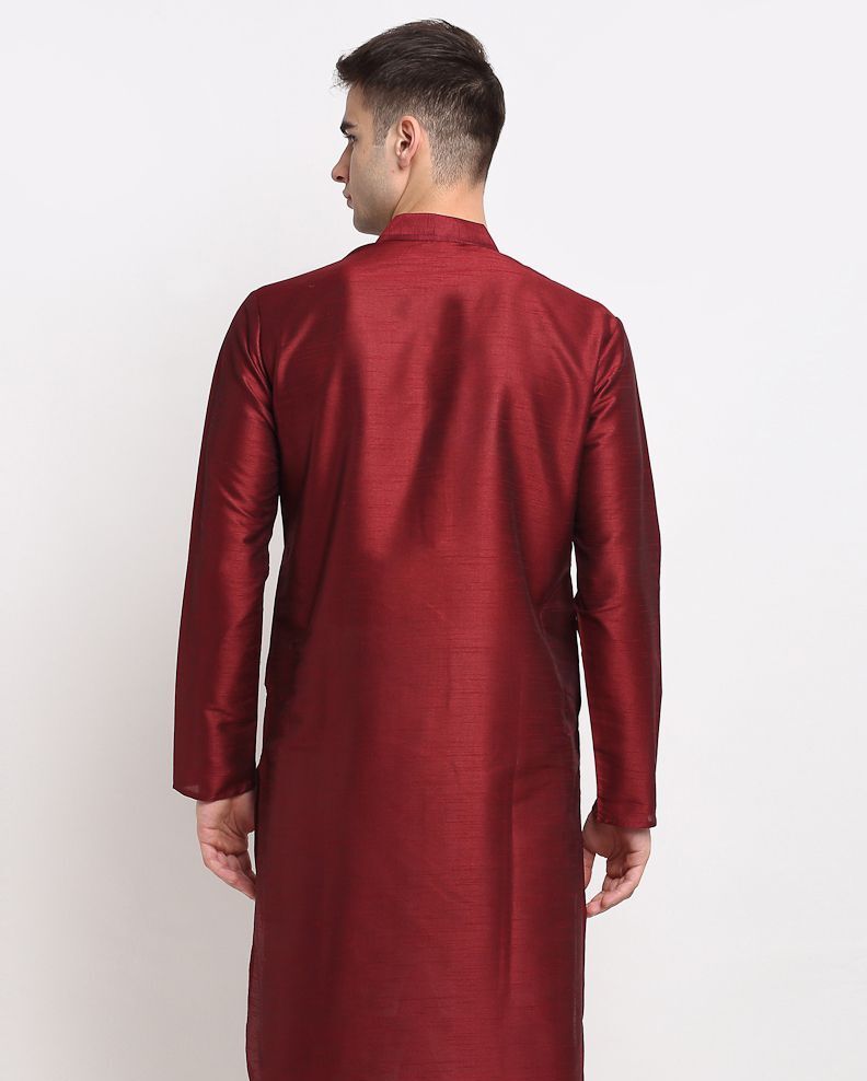 Maroon & White Solid Kurta