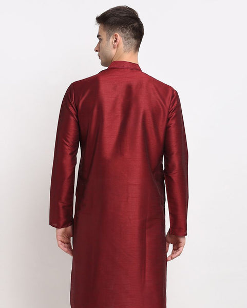 Maroon & White Solid Kurta