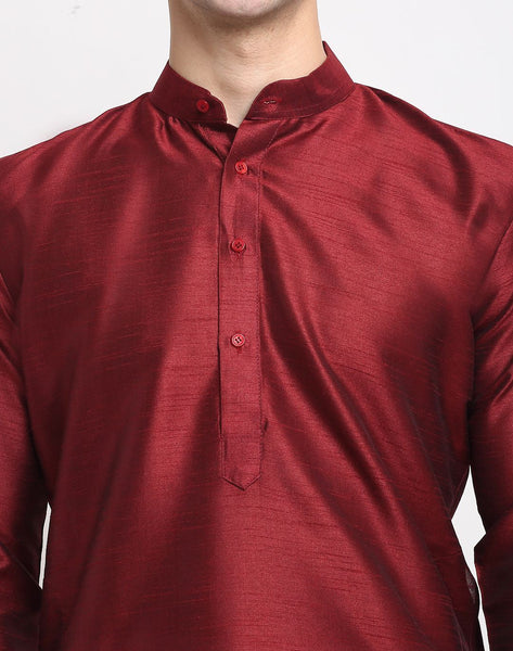 Maroon & White Solid Kurta