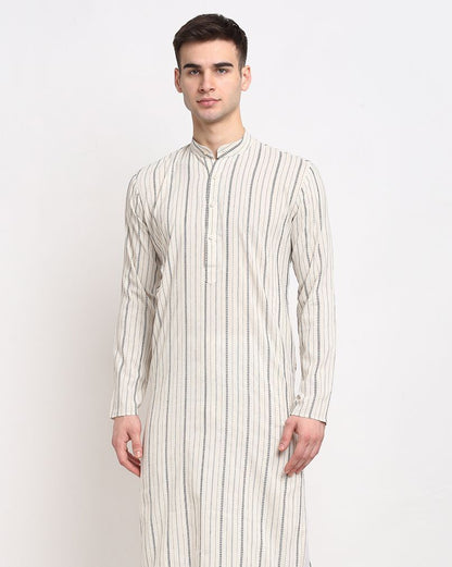Cream & White Striped Cotton Kurta