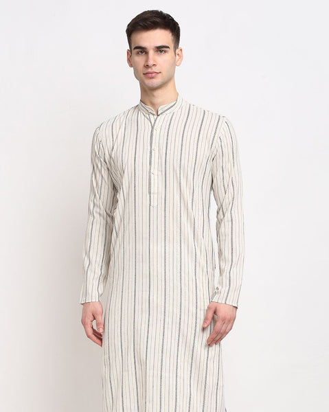 Cream & White Striped Cotton Kurta