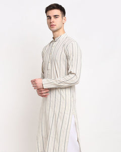 Cream & White Striped Cotton Kurta