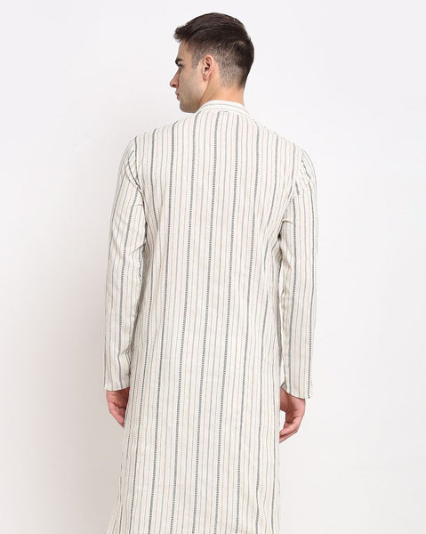 Cream & White Striped Cotton Kurta