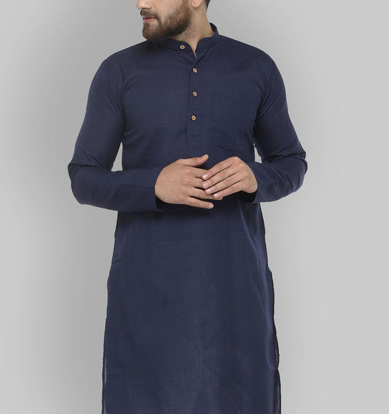 Navy Solid Cotton Kurta