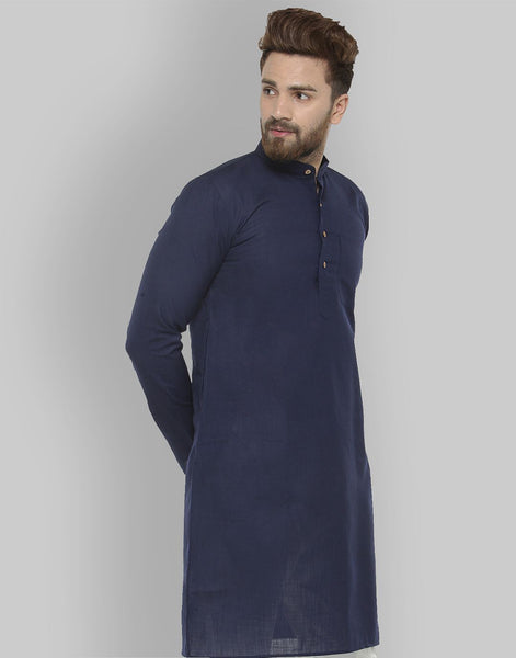 Navy Solid Cotton Kurta