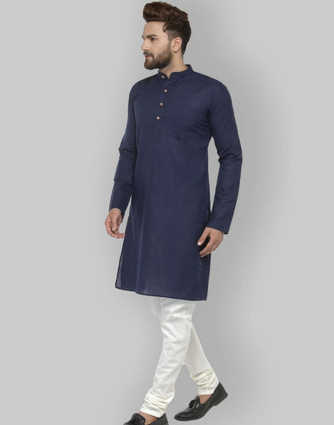 Navy Solid Cotton Kurta