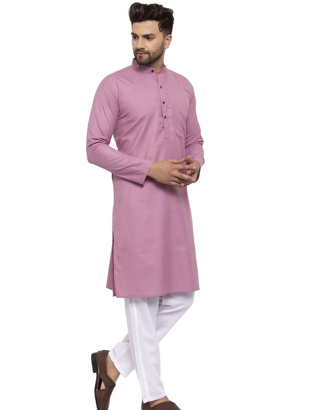 Magenta Solid Cotton Kurta